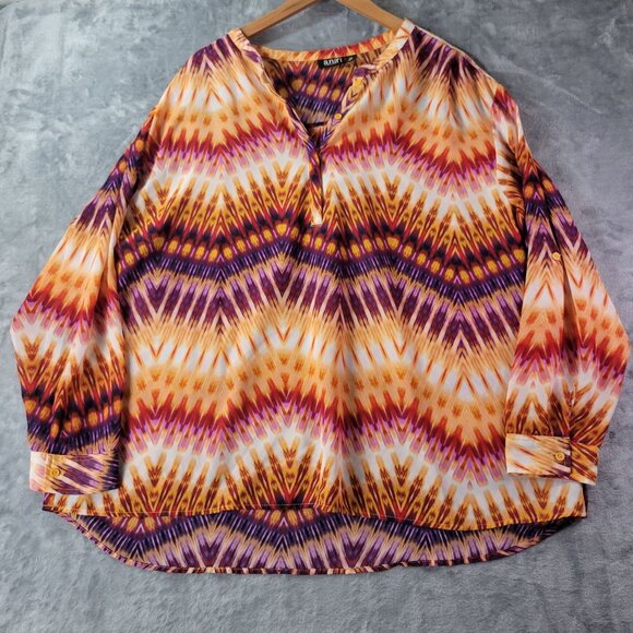 A.N.A A New Approach Women Blouse 2X Multicolor Geometric Print Long Sleeve Boho - Picture 1 of 10